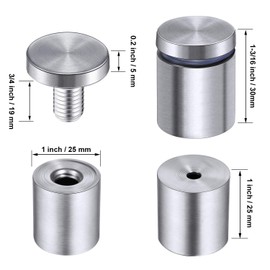Pelopy 8 Pcs Sign Standoff Screws Advertising Screws Stainless Steel Wall Standoff Mounts Glass Acrylic Nail(1 x 1-3/16 Inch)