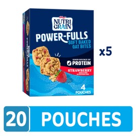 Nutri-Grain Power-Fulls Soft Baked Oat Bites, Protein Snacks, Whole Grain, Strawberry (5 Boxes, 20 Pouches)