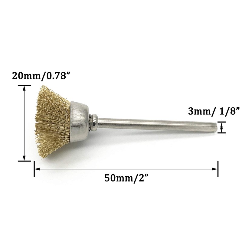 Brass Cup Wire Brush, 1/8 Inch Shank 2 Inch Length,