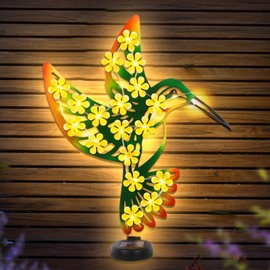 Metal Hummingbird Outdoor Wall Decor with 30 Led Solar Lights- 15.4" Outdoor Fence Wall Art Decor, Gift for Mom Grandma Women Birthday Gardening,Hanging Decoration for Garden Patio Porch Yard