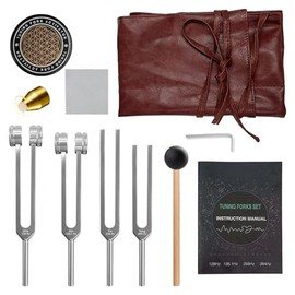 Diapasones Sanadores (128Hz, 136,1Hz, 256Hz, 384Hz), Set de Diapasones con Activador y Martillo de Reflejos, Accesorios de Yoga y Meditación, Instrumentos de Terapia de Sonido para Chakras