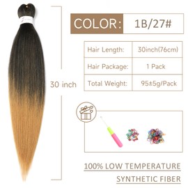 ShowJarlly Pre Stretched Braiding Hair 30 Inch Knotless Braiding Extensions 1pack Easy Braids Hot Water Setting DIY Box Braids Yaki Textured Crochet Hair Braiding (30inch,1B/27#)