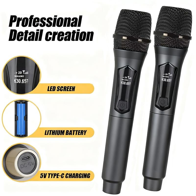 HUACAM Wireless Karaoke Microphone, 8-Hour Battery Handheld Mic with Recharging