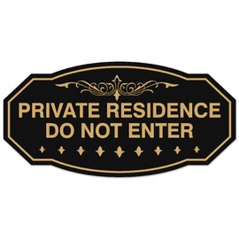 Signs ByLITA Victorian Private Residence Do Not Enter Sign - Laser-Engraved Lettering | Durable ABS Plastic | Vibrant Colors | Powerful Foam Tape (Black Gold) - Medium