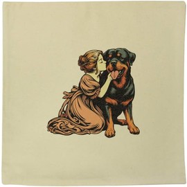 Azeeda 40cm x 40cm 'Girl With Rottweiler Puppy' Canvas Cushion Cover (CV00039970)