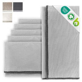MIQIO® Design Cotton Napkins, Set of 6, 45 x 45 cm, Fabric Napkins with Elegant Decorative Stitching, Made of 100% Organic Cotton, GOTS, BCI and Ökotex Certified, Light Grey