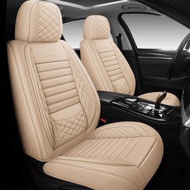 BABYBLU Full Coverage Faux Leather Car Seat Covers Universal Fit for Cars,SUVs,Pick-up Trucks with Waterproof Leatherette in Auto Interior Accessories(Full Set, Beige)