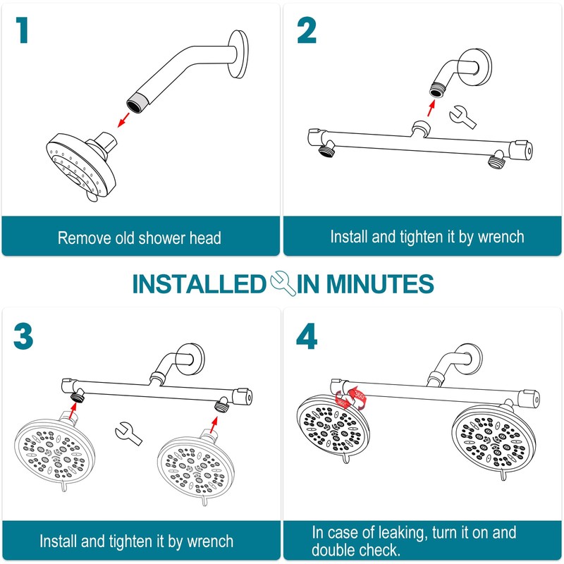 Chomley Double Shower Head with Built-in 2 Shut Off Valve,