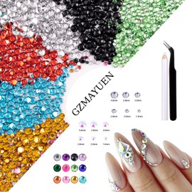 GZMAYUEN Rhinestones Nail Set, Multicoloured Glitter Stones for Nails, Silver Nail Rhinestones for Nail Art, with Pick Up Tweezers and Rhinestone Picking Pen