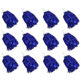 Cheerleading Pom Poms Metallic Foil Plastic 12Pcs Pom Poms with Baton Handle for Game Sports Squads Dancing Party Club Spirit Sports Stage Performance Celebration (Blue)