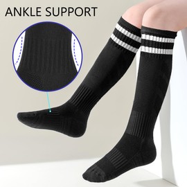 3 Pairs Boys Soccer Socks Kids Football Socks Girls Knee High Socks Baseball Softball Athletic Sports Tube Stockings Kids (Black, M)