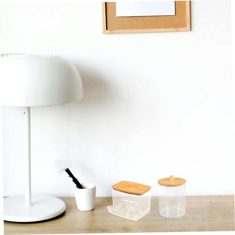 LABRIMP Cotton Swab Containers Bamboo Lid Box Storage Case for