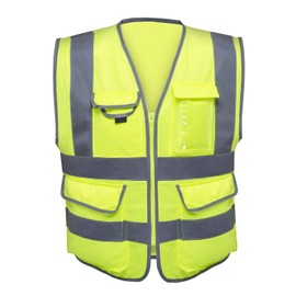 Neiko 53995A X-Large Ultra Reflective Safety Vest with Reflective Stripes & Zipper, Visibility Strips on Neon Yellow for Emergency, Safety Vest for Men and Women, Adult Safety Vest