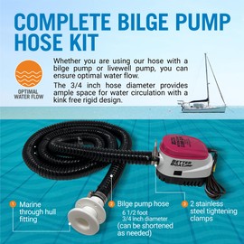 3/4 Bilge Pump Hose Kit for Boats Bilge Pump Hose Adapter with Thru Hull and Discharge Bilge Pump Outlet Fitting 6.5 Ft Hose 3/4 Bilge Hose or 1 1/8 Inch Option Jet Ski or Boat Bilge Pump Kit
