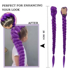 Purple Hair Extensions, French Curl Braiding Hair, Rumi Hair Braid, Rumi Plait Design, Easy Claw Clip Ponytail Extension for Stage Party Halloween Cosplay Costume, 66 Cm Length