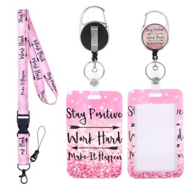 Shimmeroo Cute Lanyards for ID Badges Holder,Badge Holder for Women Glitter Arrow Lanyard with Retractable Reel for Teacher, Student,Nurse Nursing Doctor(Pink)