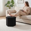 PINPLUS Linen Hexagon Storage Ottoman, Foldable Fabric Footstool with Lid,