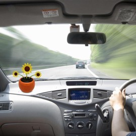 2Pcs Solar Dancing Flower Car Decoration, Apple Blossom Sunflower with Honey Bee, Swinging Windowsill Ornament