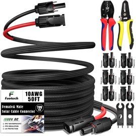 Feotech Twin Wire 50 Feet Solar Extension Cable 10AWG with -IP67- Female and Male Connector, Bonus Four Pairs of Free Connector Solar Panel Adapter kit Tools (6 Pairs connectors)