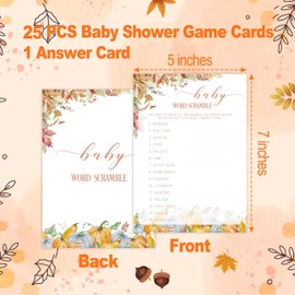 Beshoul Baby Shower Games, Thanksgiving Baby Word Scramble, 25 Double-Sided Game Cards + 1 Answer Card for Gender Reveal Party Decorations Supplies Announcement - C07