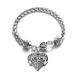 Inspired Silver - Jamaica - Silver Braided Bracelet for Women - Pave Heart Charm Bracelet Jewelry Gift with Cubic Zirconia - Women's Charm Bracelet with Lobster Claw Clasp