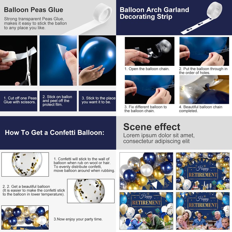 Retirement Party Decorations: Navy Blue & Gold Banner & Balloons
