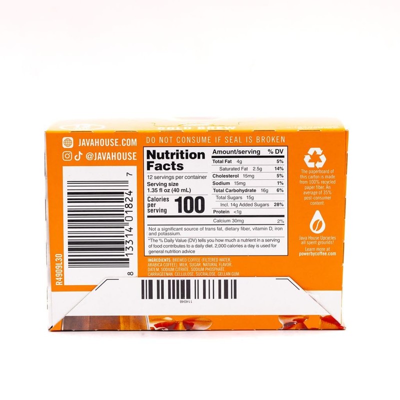 Java House Cold Brew Latte Coffee Concentrate Single Serve Liquid