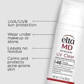 EltaMD EltaMD UV Clear Face Sunscreen SPF 46, Oil Free for Face with Zinc Oxide, Dermatologist Recommended Sunscreen Lotion,1.7 oz Pump (Pack of 2)