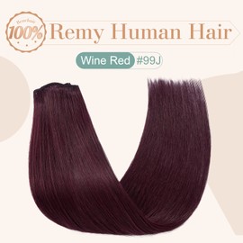 Benehair Clip In Hair Extensions Seamless Light Clip on Real Hair Weft 8pcs 14inch Remy Human Hair Extensions Silky Straight Natural Hair Extensions Real Human Hair Wine Red