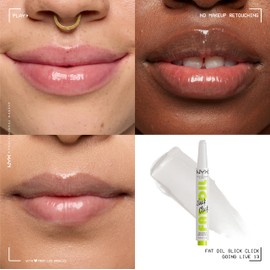 NYX Professional Makeup, Fat Oil Slick Click. Tono: Going Live (blanco). Brillo de labios en barra, hidrata hasta por 12hrs, infusión de aceite de aguacate y frambuesa.