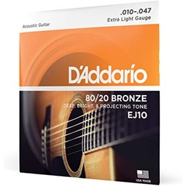 D'Addario 80/20 Bronze Cuerdas para Guitarra Acústica Calibre Extra Ligero, 10-47 6 Cuerdas Bronce 80/20 EJ10