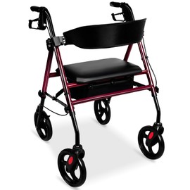 JumboTIGER Rollator Walker with Sponge Padded Seat, Steel Rolling Walker with 8-inch Wheels Supports up to 300 lbs, Medical Walker for Seniors with Back Support,Lightweight