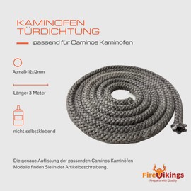 Caminos Wood Stove Door Seal 3 m Diameter 12 x 12 mm For Models: Madrid, Zeus, Valencia, Senator, Maximus, Kantus, Prestige1.0, Sevilla Cronos