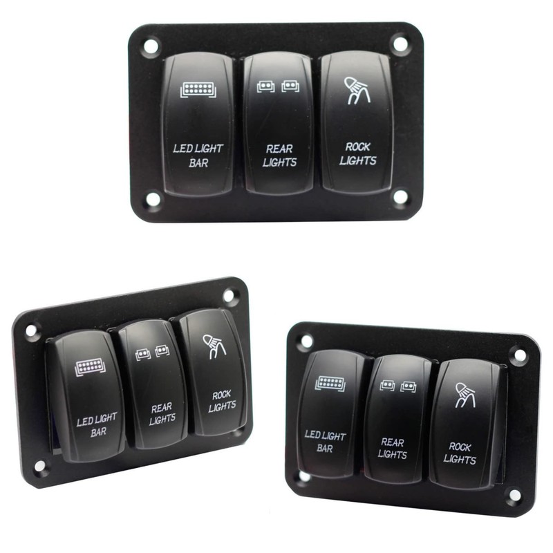 3 Gang Rocker Switch Panel Aluminum Pre-Wired Toggle Dash 5