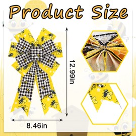 ALIBBON 2 Pcs Spring Bee Bows for Wreaths, Spring Wreath Bows, Honeybee Daisy Flower Bows for Crafts, Spring Decor, Black White Buffalo Plaid Burlap Bows for Wreath Indoor Outdoor Window Decorations
