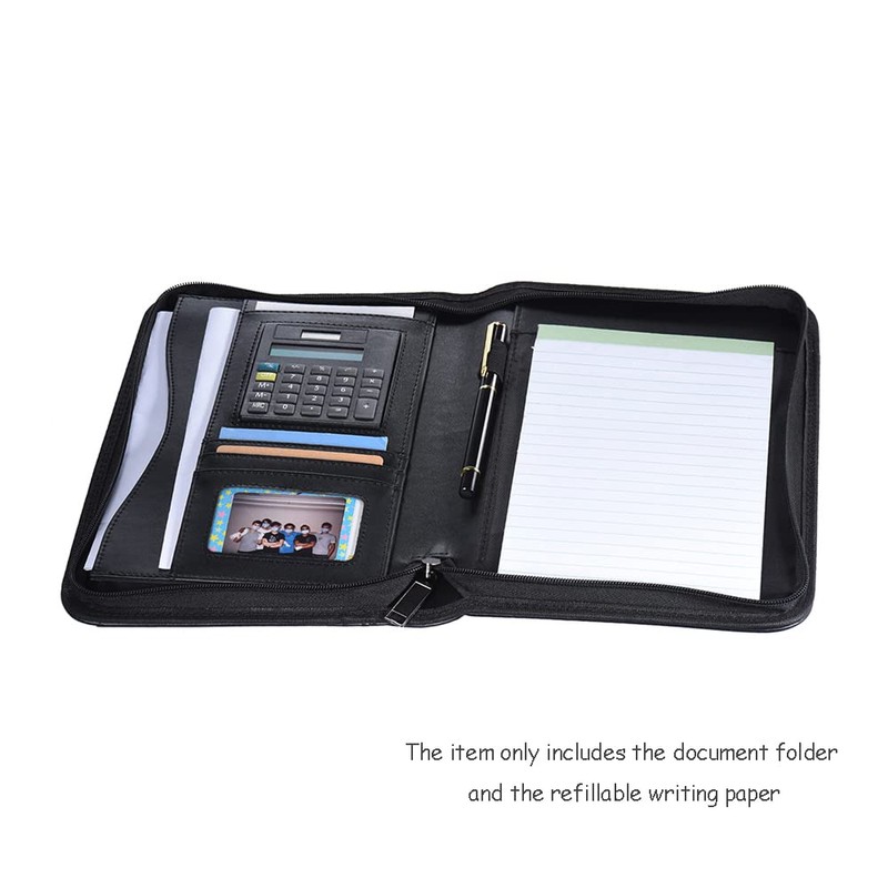 A5 PU Leather Business Portfolio with Calculator Zippered Document Organizer