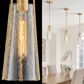 CATINER Mini Glass Pendant Light Modern Gold 5-inch Crackle Glass Pendant Lighting for Kitchen Island Sink Bar Bedroom Breakfast Nook Dining Room Hallway