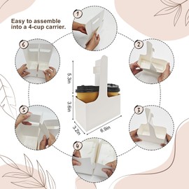 MIQQFUT MIQQFUT 55pcs Cardboard Cup Holders 2 Or 4 Cups Assemblable White Drink Carrier With Handle 12-30 Oz To Go Cup Holder For Food Delivery Coffee Carrier Disposable Foldable