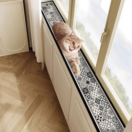 Printing Window Sill Protector, Narrow Window Sill Pad from Dog Cat Scratching, Easy Cut Thin Absorbent Mat for Window Seat (Black-Tiling, 6''X59'')