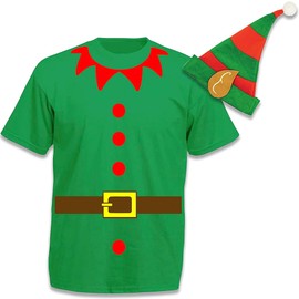Blue Planet Fancy Dress Childrens Kids Elf Santas Helper T Shirt and Hat Christmas Santa Outfit Costume Accessory Boys Girls (Small 4-6 Years)