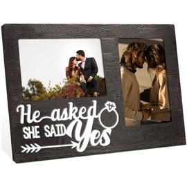 arricraft 1 Pc Wooden Picture Frame Wedding Gift, He Asked She Said Yes Words Double Frame Hold 10x15cm(4x6inch) Photos Wall Photo Frame for Lover Anniversaries Valentine's Day