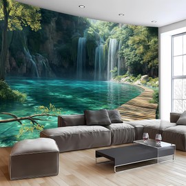 BSFHH Nature Tapestry Forest Tree Sea Cave Wall Hanging, Stream Through Rainforest Landscape Wall Art Tapestry for Bedroom Living room