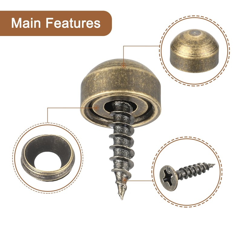 uxcell 12Pcs Brass Decorative Screws with Caps, 9mm Mirror Screws