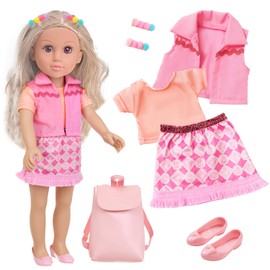 AK KYC 18 Inch Girl Doll Playset with Doll Clothes and Accessories Including 18 Inch Doll Jacket T-Shirt Skirt Shoes backbag Hairband for Little Girl