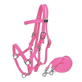 Nylon Combination Halter Bridle w/Reins (Pink)
