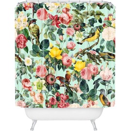Society6 Decor by Burcu Korkmazyurek-Extra Long Fabric Bathroom Shower Curtain, 72" x 69", Floral and Birds III