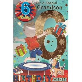 Grandson Age 6 SIX Birthday Card with Badge**9 X 6 INCHES**1ST Class Post**AE7**