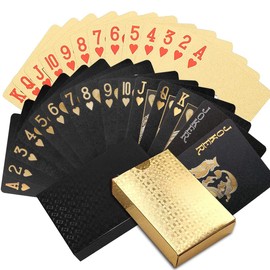 XiXiRan Waterproof Playing Cards, 2 Pieces Plastic Poker Cards, Poker Card Set, Waterproof Card Game, Waterproof Poker Cards, Plastic, Golden Poker Cards, Playing Cards Black, 1 Gold + 1 Black