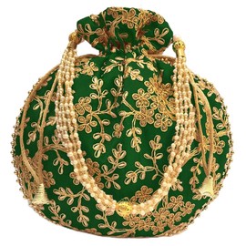 Indian Ethnic Pink Potli Bag Ladies Handbag Clutch for Bridal Batwa Pearls Handle