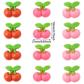 Honbay 60PCS Sweet Cherry Flatback Resin Charms Cartoon Small Cherry Slime Charms Appealing Fruit Resin Embellishments Cute Fruit Food Resin Cabochons Decoration Accessories - 3 Colors
